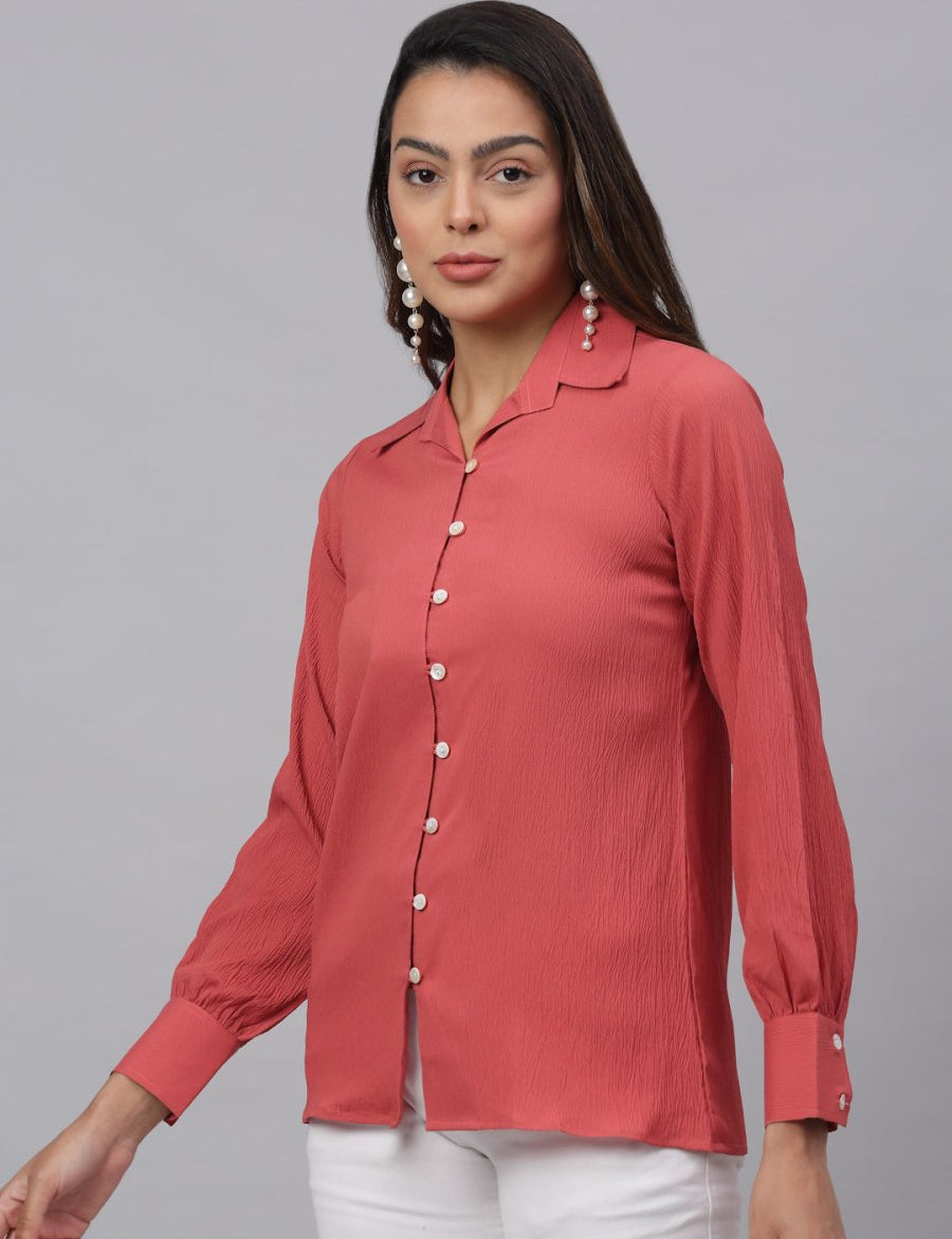 Women Peach Solid Shirt - JNS_2002Peach_XS