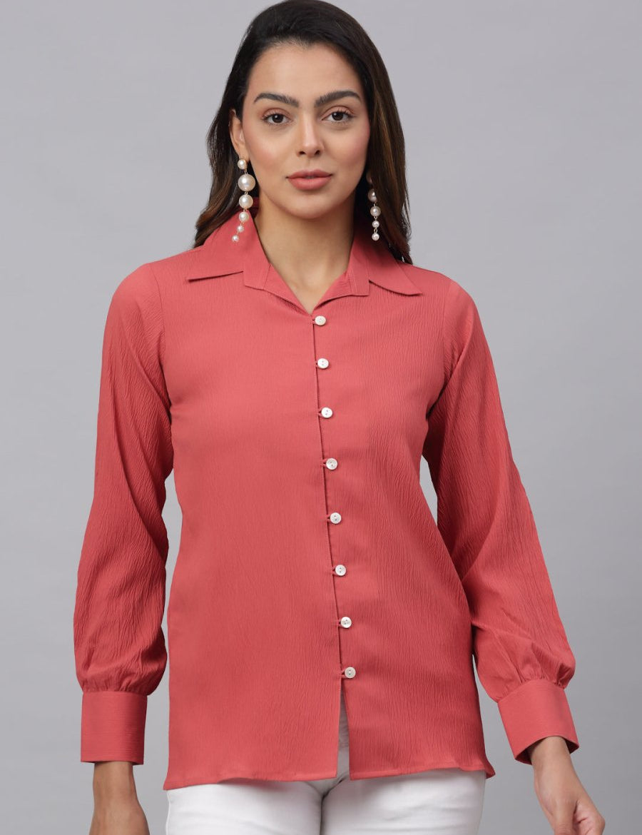 Women Peach Solid Shirt - JNS_2002Peach_XS