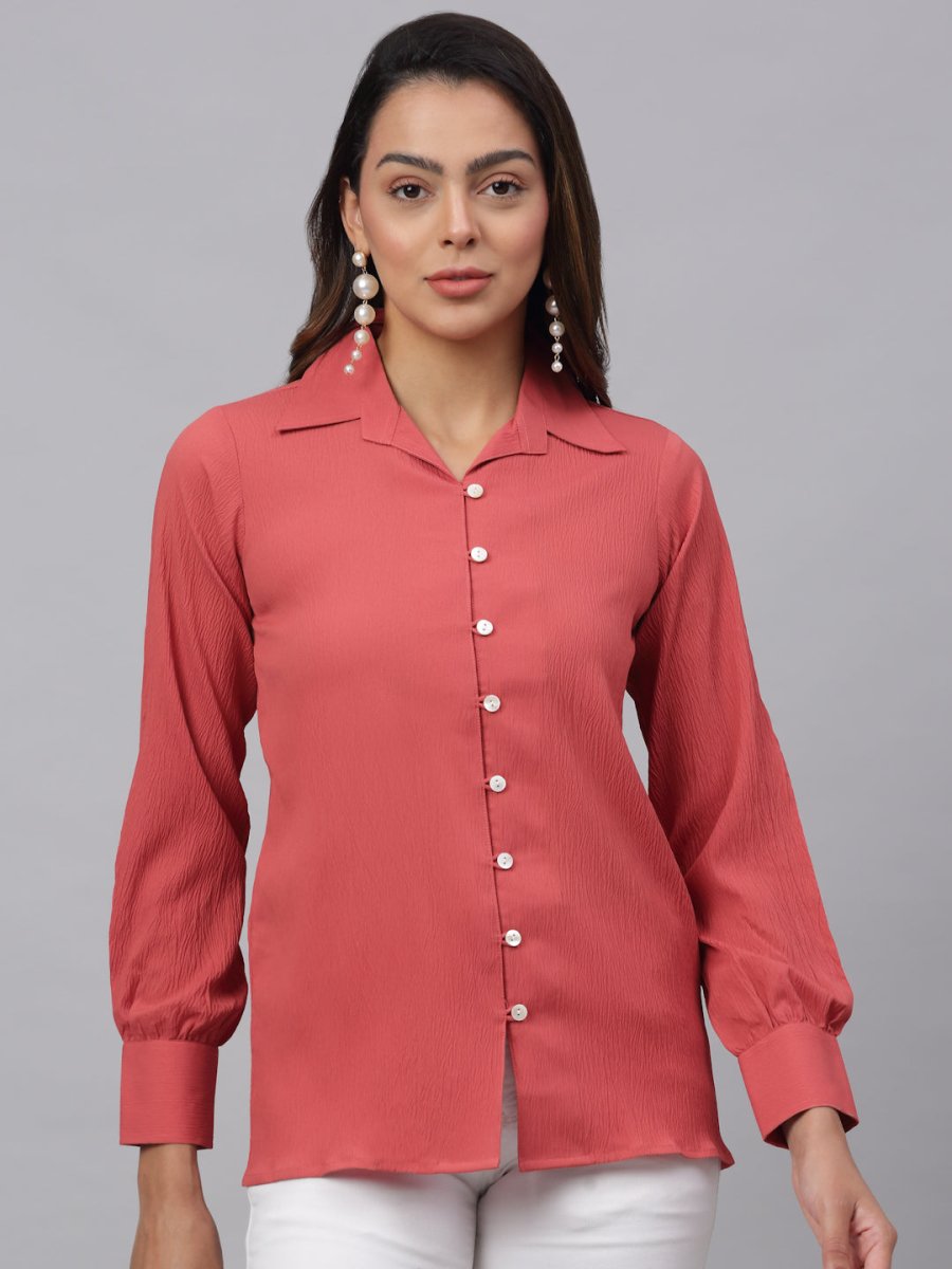Women Peach Solid Shirt - JNS_2002Peach_XS