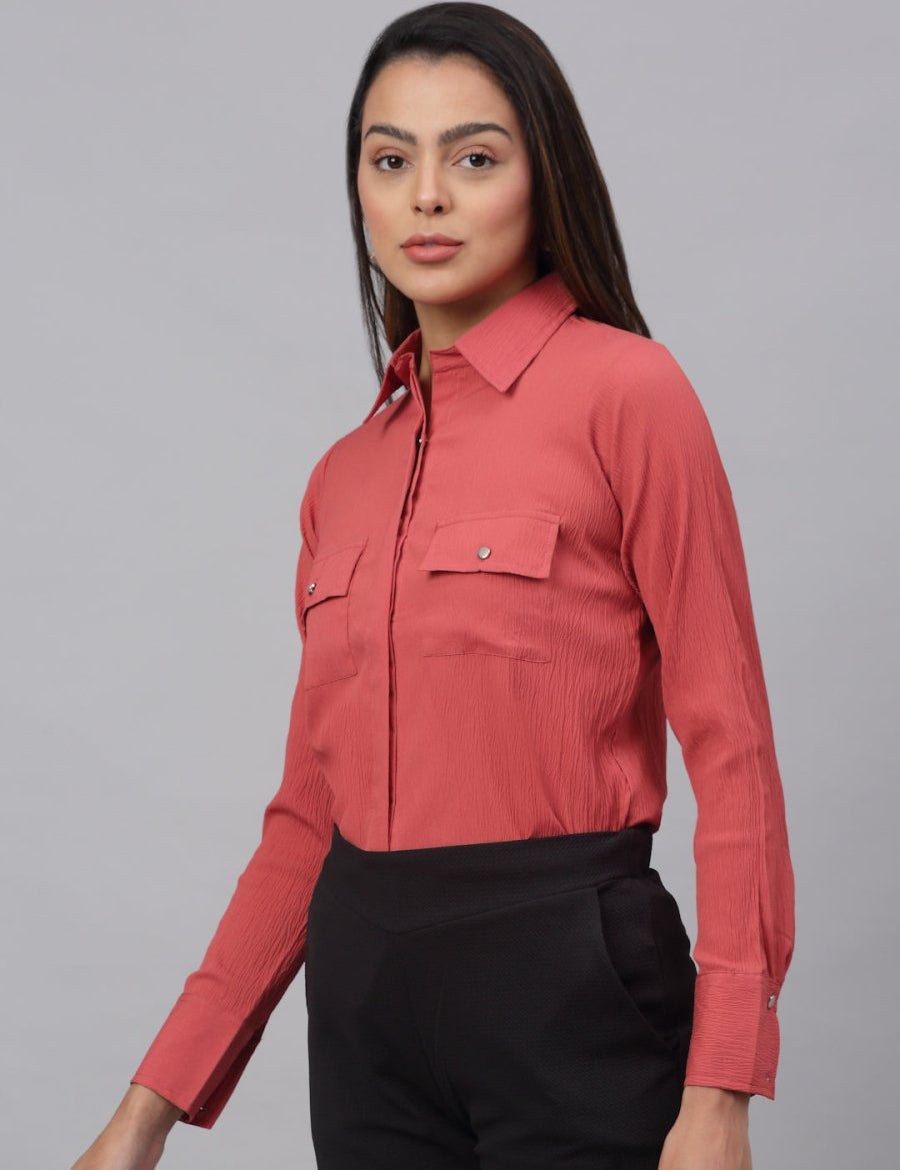 Women Peach Solid Shirt - JNS_2001Peach_XS