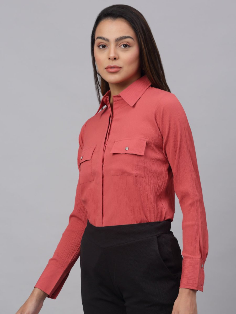 Women Peach Solid Shirt - JNS_2001Peach_XS