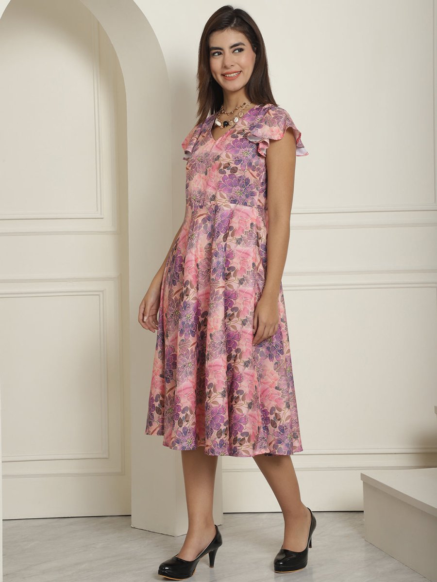 Women Pink Printed A-Line Dresses With Belt - JND_1014Pink_XS