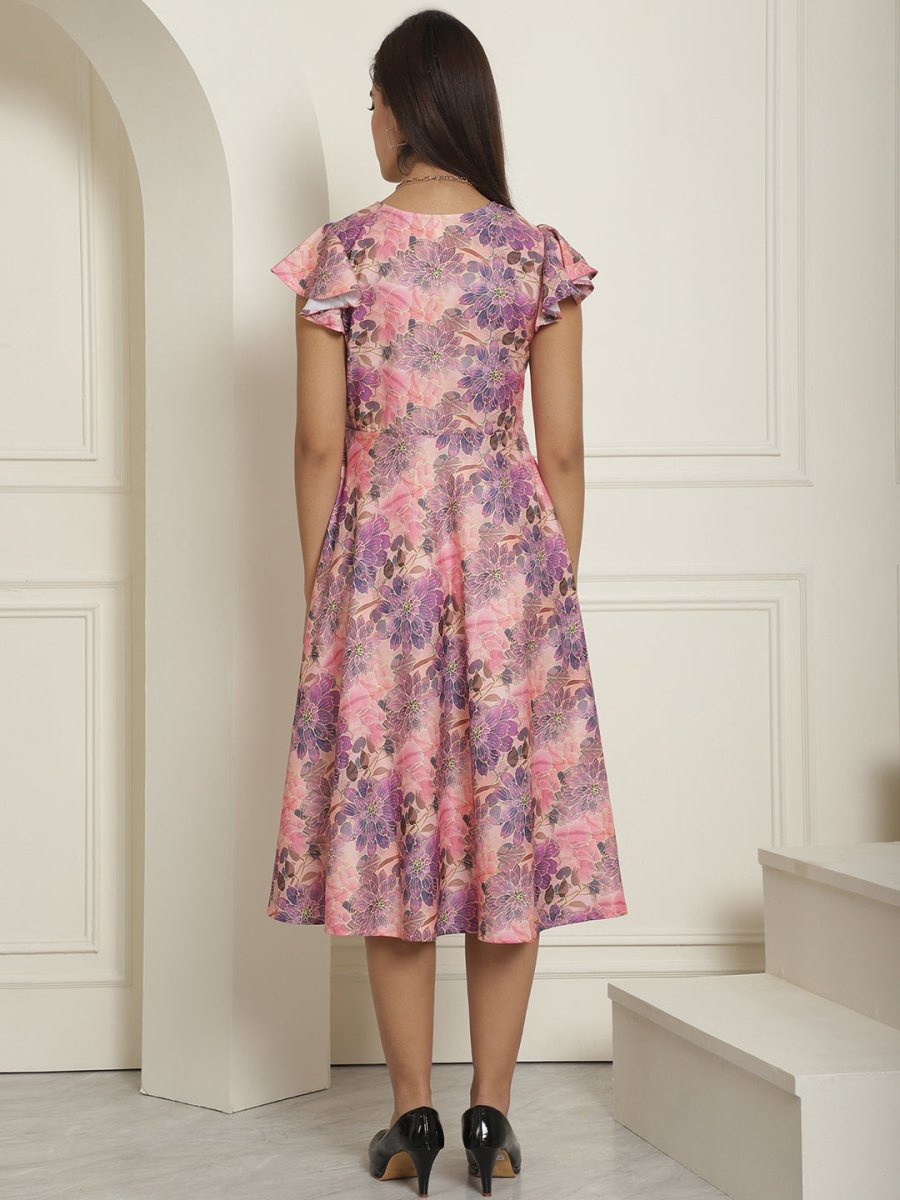 Women Pink Printed A-Line Dresses With Belt - JND_1014Pink_XS