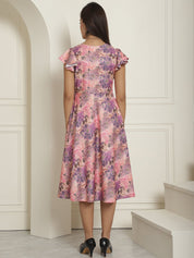 Women Pink Printed A-Line Dresses With Belt - JND_1014Pink_XS