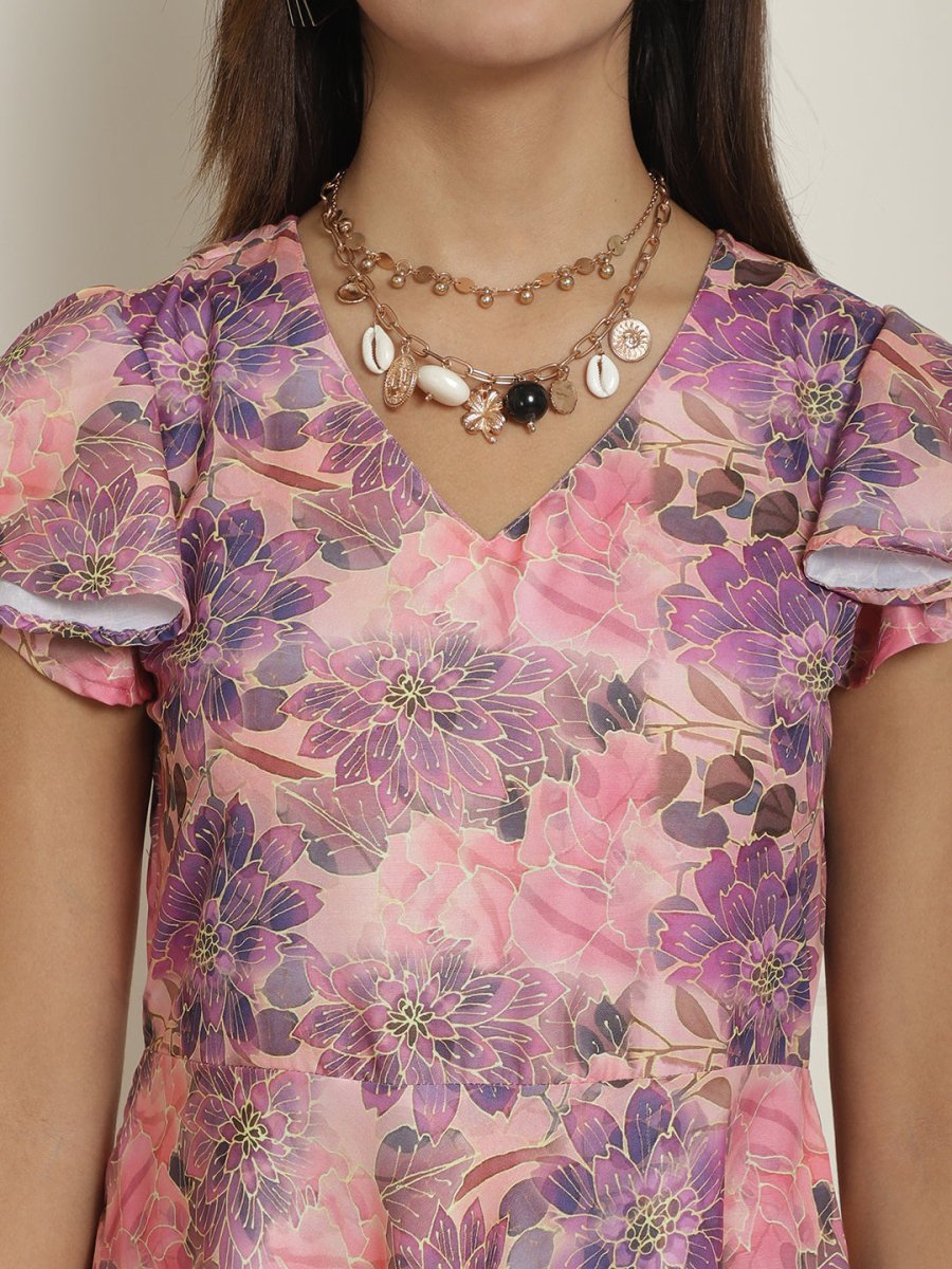 Women Pink Printed A-Line Dresses With Belt - JND_1014Pink_XS