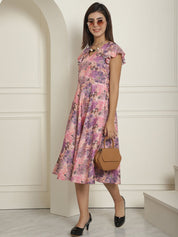 Women Pink Printed A-Line Dresses With Belt - JND_1014Pink_XS