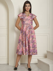 Women Pink Printed A-Line Dresses With Belt - JND_1014Pink_XS