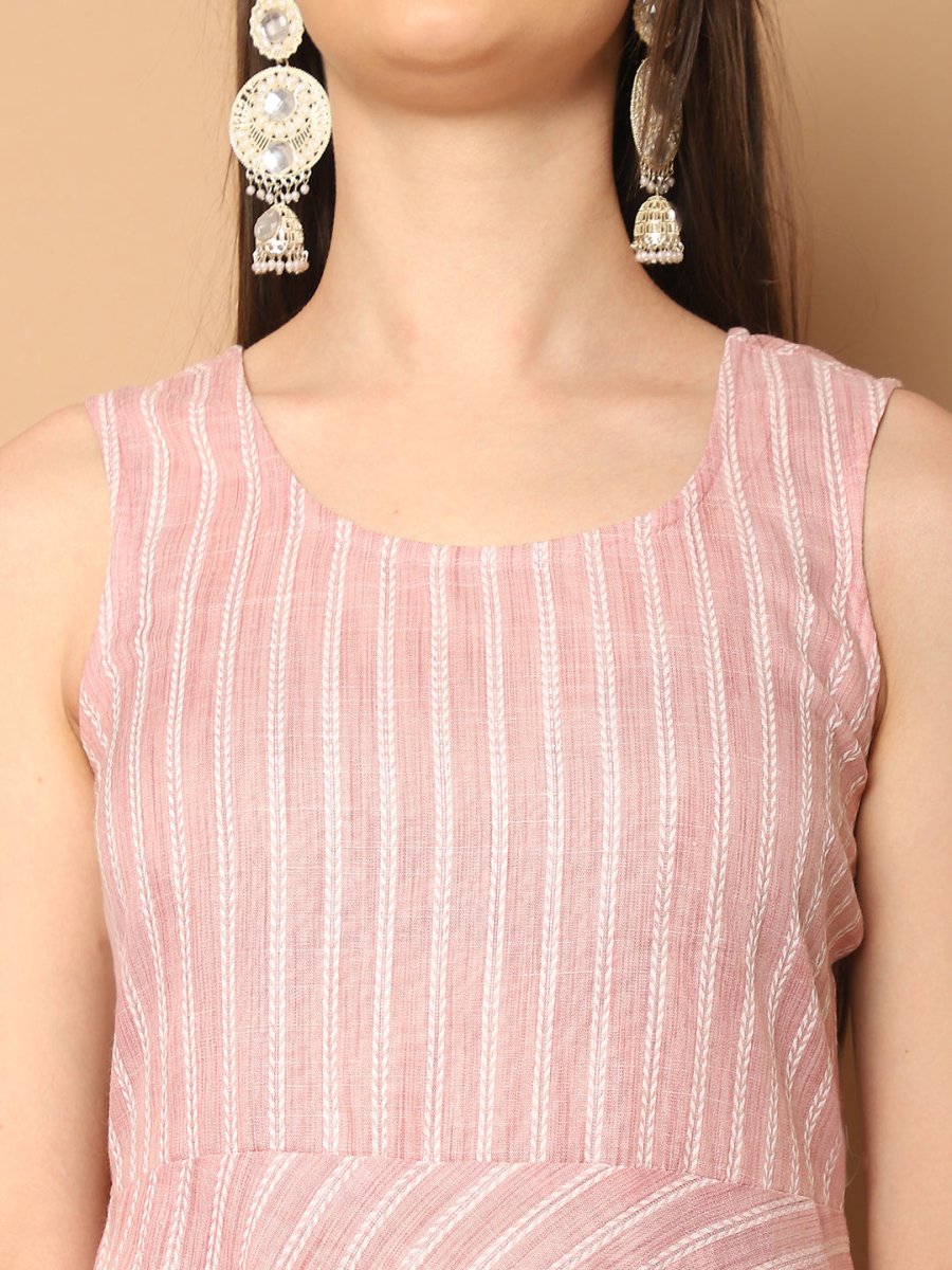 Women Pink Woven Design Flared Kurta with Palazzos & With Dupatta - JOKPL_D59P_1553_Pink_S
