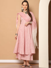 Women Pink Woven Design Flared Kurta with Palazzos & With Dupatta - JOKPL_D59P_1553_Pink_S
