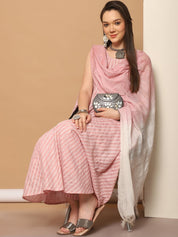 Women Pink Woven Design Flared Kurta with Palazzos & With Dupatta - JOKPL_D59P_1553_Pink_S