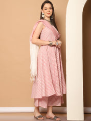 Women Pink Woven Design Flared Kurta with Palazzos & With Dupatta - JOKPL_D59P_1553_Pink_S