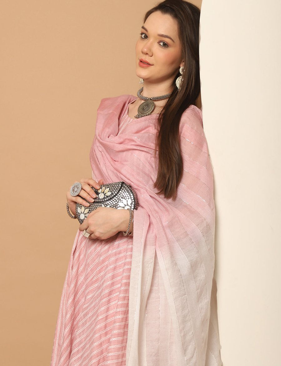 Women Pink Woven Design Flared Kurta with Palazzos & With Dupatta - JOKPL_D59P_1553_Pink_S