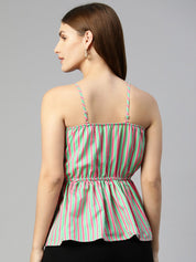 Women Printed crop top with frills - JNT_2008Green-Peach_XS