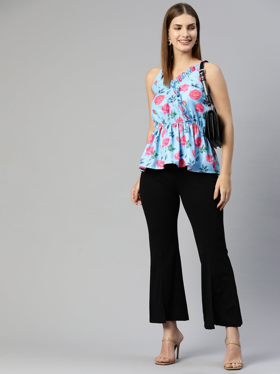 Women Printed crop top with frills - JNT_2008Sky_XS