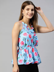 Women Printed crop top with frills - JNT_2008Sky_XS