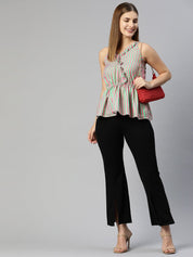 Women Printed crop top with frills - JNT_2008Green-Peach_XS