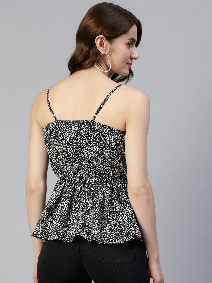 Women Printed crop top with frills - JNT_2008Black_XS