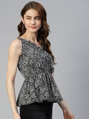 Women Printed crop top with frills - JNT_2008Black_XS