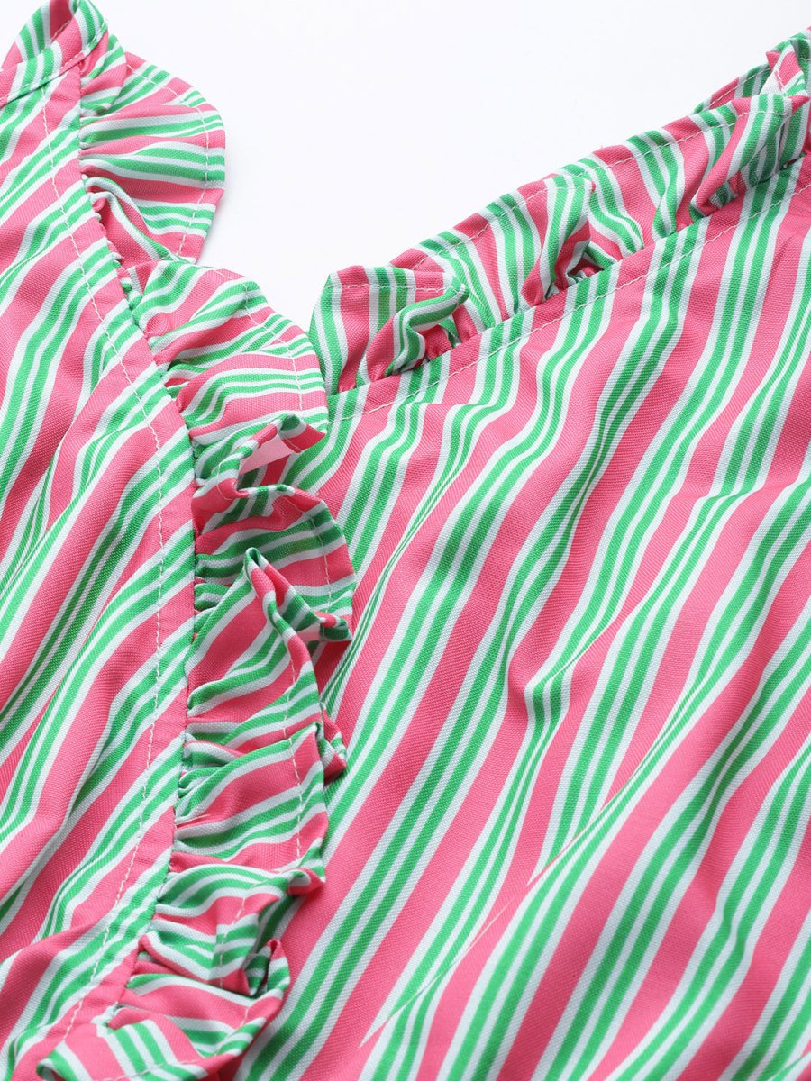 Women Printed crop top with frills - JNT_2008Green-Peach_XS