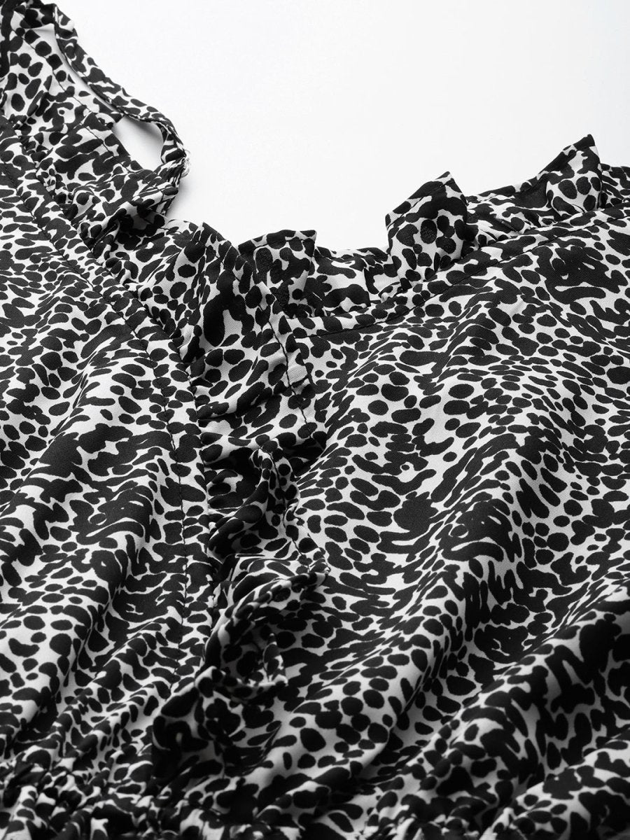Women Printed crop top with frills - JNT_2008Black_XS