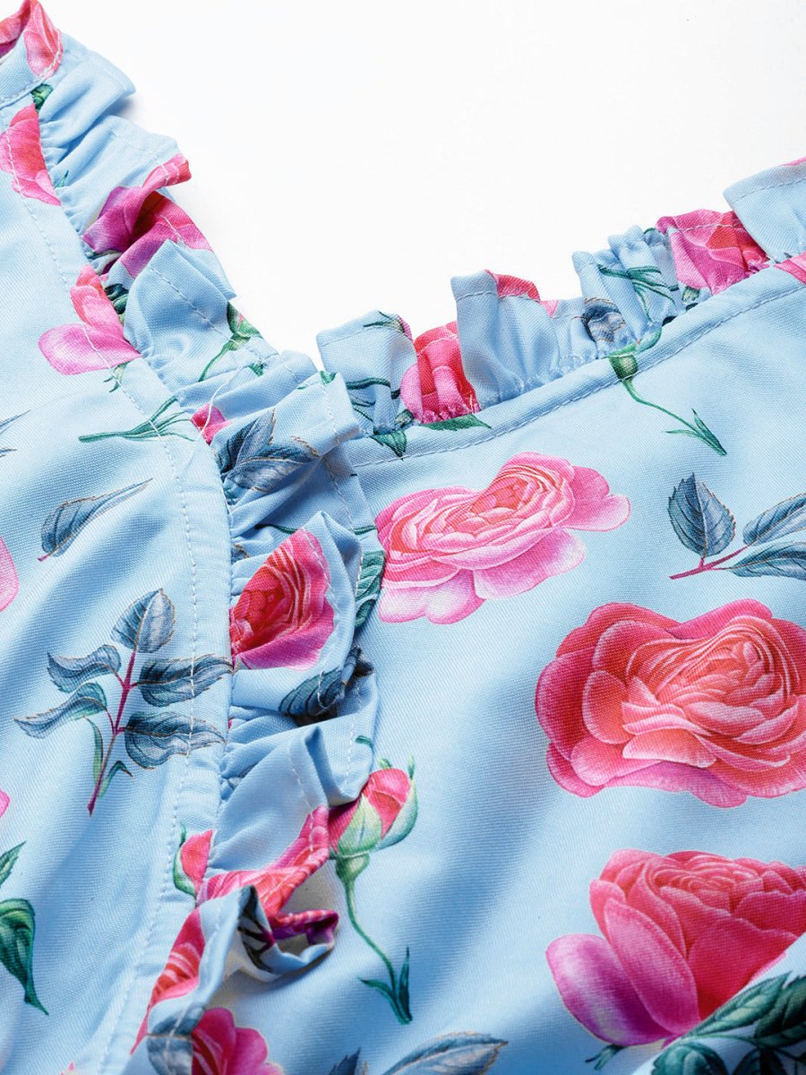 Women Printed crop top with frills - JNT_2008Sky_XS