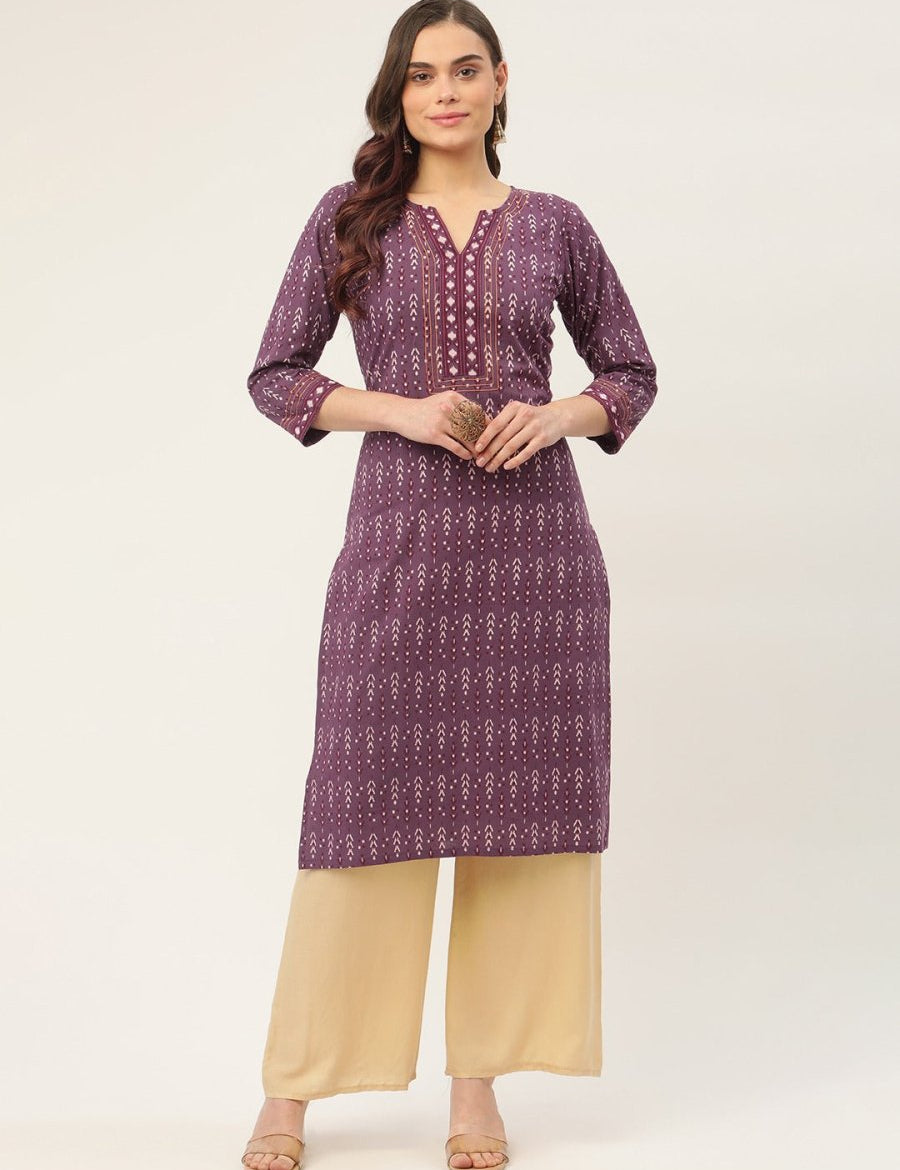 Women Purple Pure Cotton Ikat Printed Kurtas - JOK_1434_Purple_S