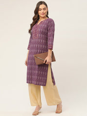 Women Purple Pure Cotton Ikat Printed Kurtas - JOK_1434_Purple_S