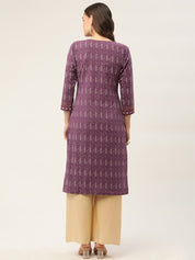 Women Purple Pure Cotton Ikat Printed Kurtas - JOK_1434_Purple_S