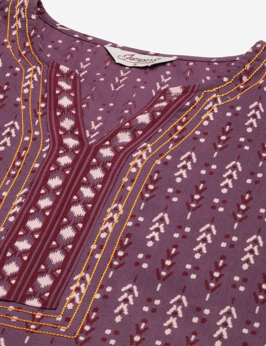 Women Purple Pure Cotton Ikat Printed Kurtas - JOK_1434_Purple_S