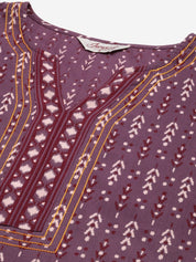 Women Purple Pure Cotton Ikat Printed Kurtas - JOK_1434_Purple_S