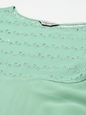 Women Sea Green Embroidered Regular Sequinned Kurta with Trousers & Dupatta - JOKS_D19Yellow_1383_Green_S