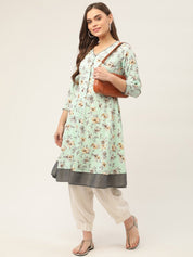 Women Sky Blue and White Flared Printed kurta - JOK_1424_Sky_S
