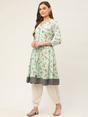 Women Sky Blue and White Flared Printed kurta - JOK_1424_Sky_S