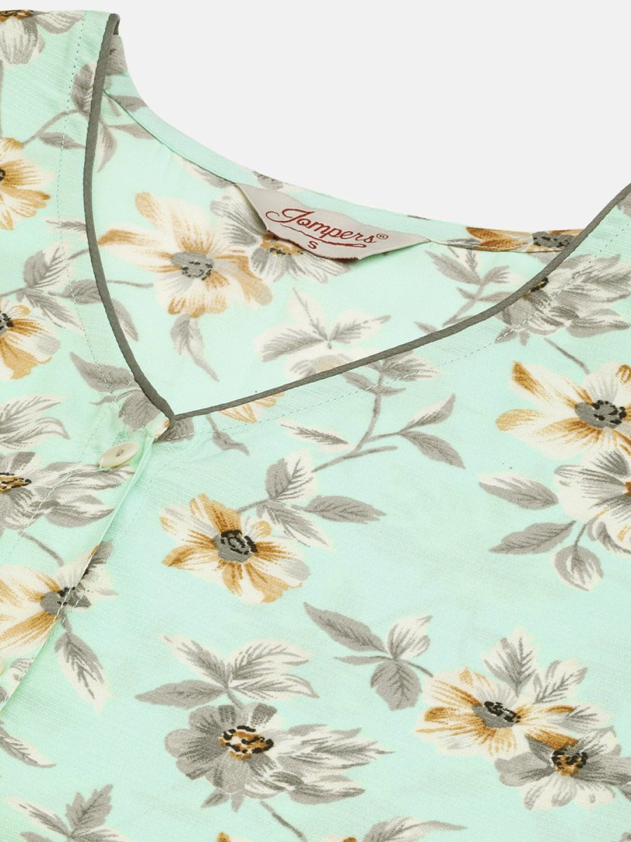 Women Sky Blue and White Flared Printed kurta - JOK_1424_Sky_S