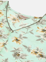 Women Sky Blue and White Flared Printed kurta - JOK_1424_Sky_S