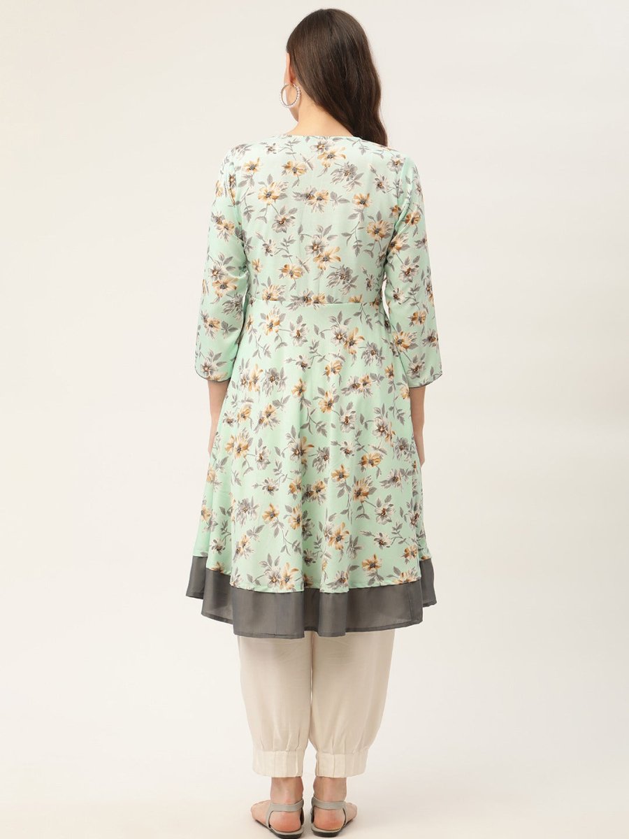 Women Sky Blue and White Flared Printed kurta - JOK_1424_Sky_S