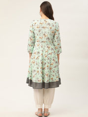 Women Sky Blue and White Flared Printed kurta - JOK_1424_Sky_S