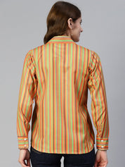 Women Striped Double Pocket Shirt Style Top - JNT_2009Lime_XS