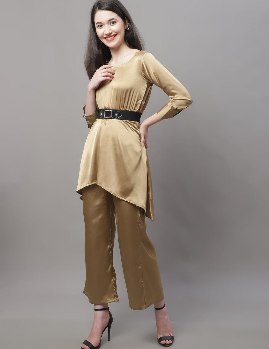 Women stylish Co-ords with belt - JNCS_3004Golden_XS