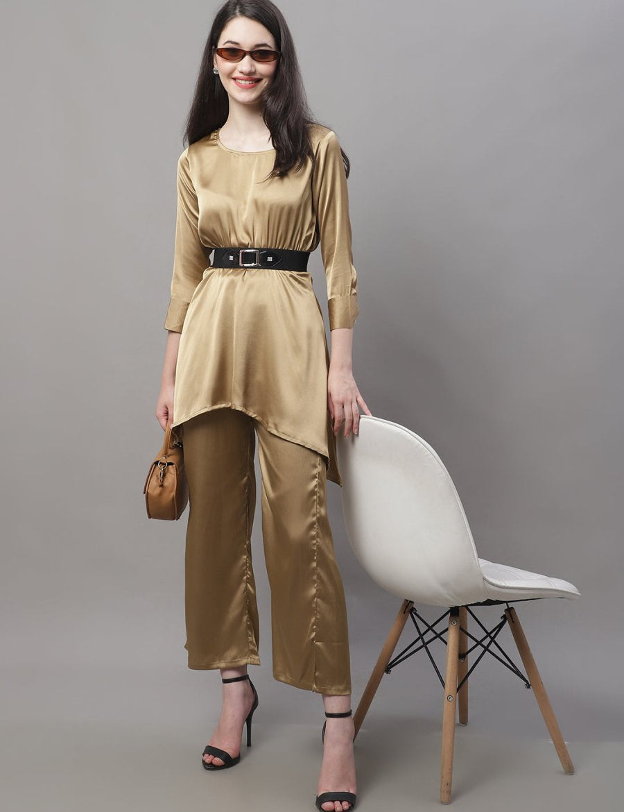Women stylish Co-ords with belt - JNCS_3004Golden_XS