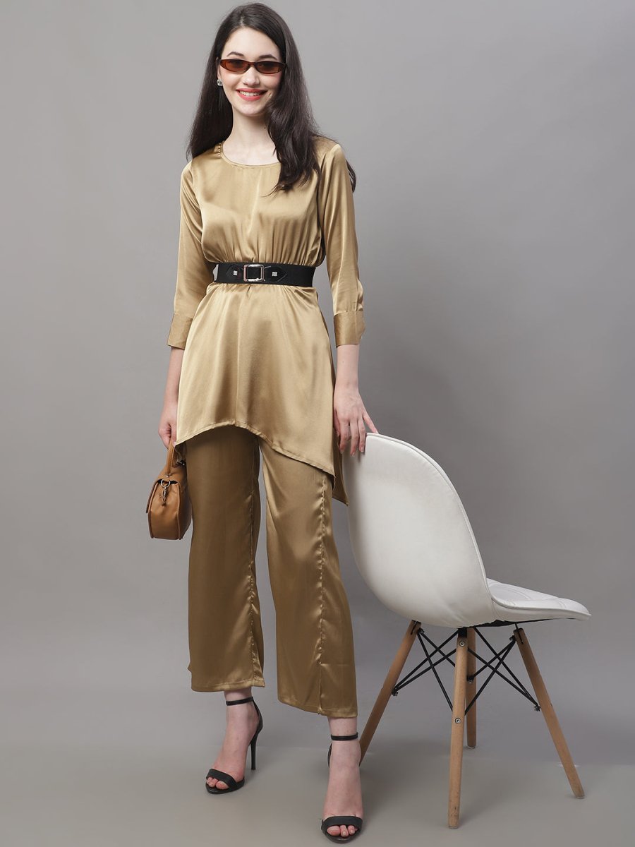 Women stylish Co-ords with belt - JNCS_3004Golden_XS