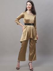 Women stylish Co-ords with belt - JNCS_3004Golden_XS