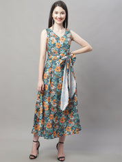 Women Teal Blue Printed A-Line Dresses - JND_1016Teal_XS