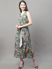 Women Teal Blue Printed A-Line Dresses - JND_1016Teal_XS