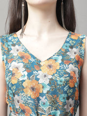 Women Teal Blue Printed A-Line Dresses - JND_1016Teal_XS