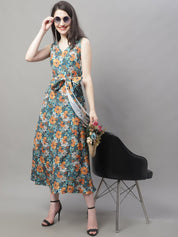 Women Teal Blue Printed A-Line Dresses - JND_1016Teal_XS