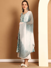 Women Teal Printed Kurta with Palazzos & With Ombre Dupatta - JOKPL_D62T_1557_Teal_S