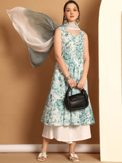 Women Teal Printed Kurta with Palazzos & With Ombre Dupatta - JOKPL_D62T_1557_Teal_S