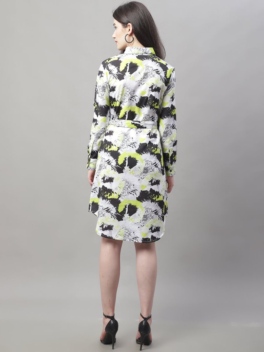 Women White Printed A-Line Dresses With Belt - JND_1015White_XS