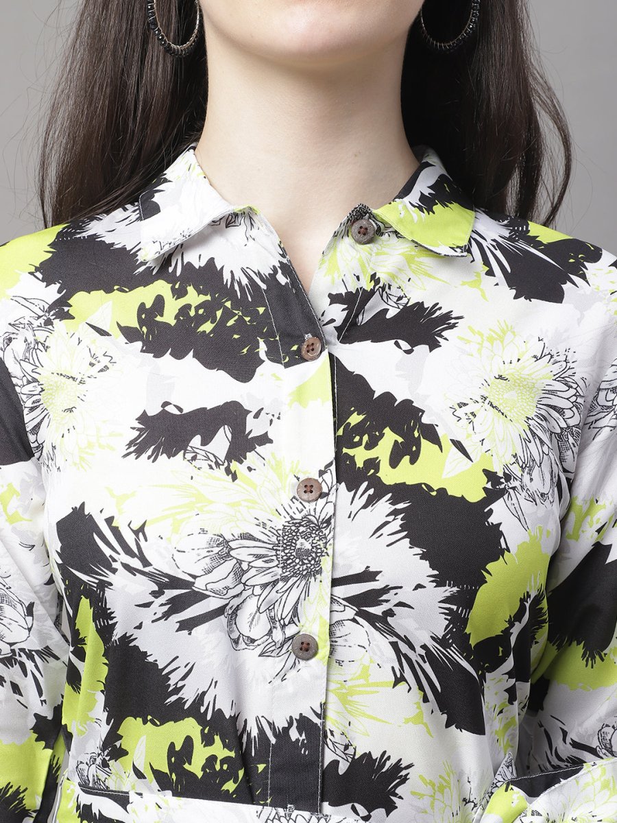 Women White Printed A-Line Dresses With Belt - JND_1015White_XS